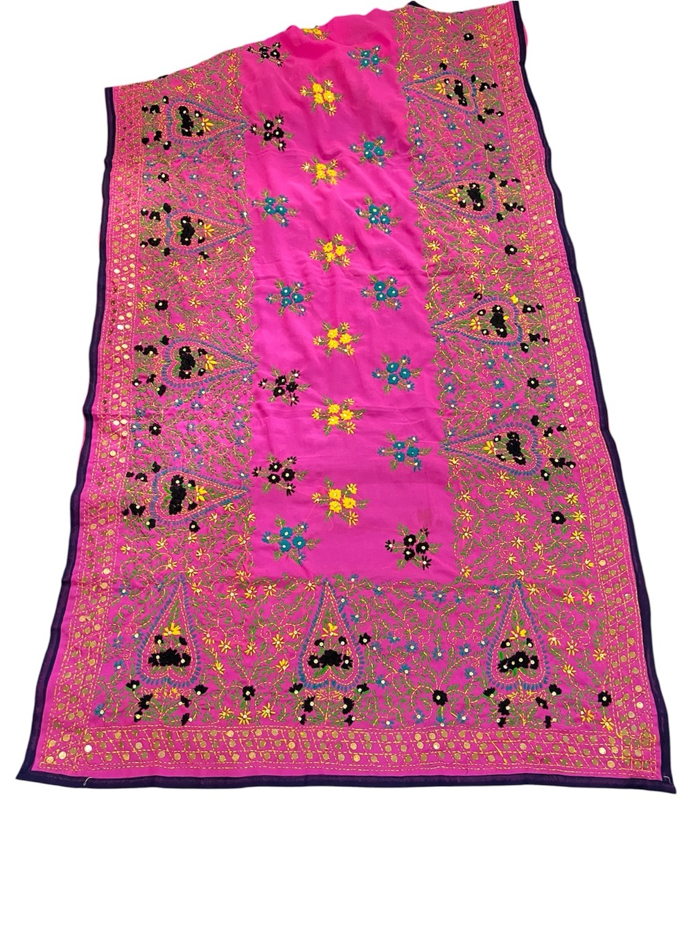 Hand-Woven Georgette Pink Phulkari Thread Work Dupatta